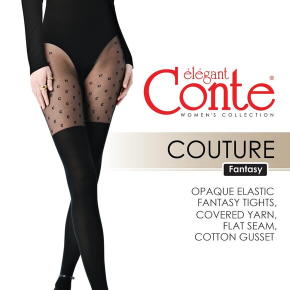 Conte Couture 50/30 Den - Fantasy Opaque Women's Tights with Imitation Golfs - Picture 1 of 4